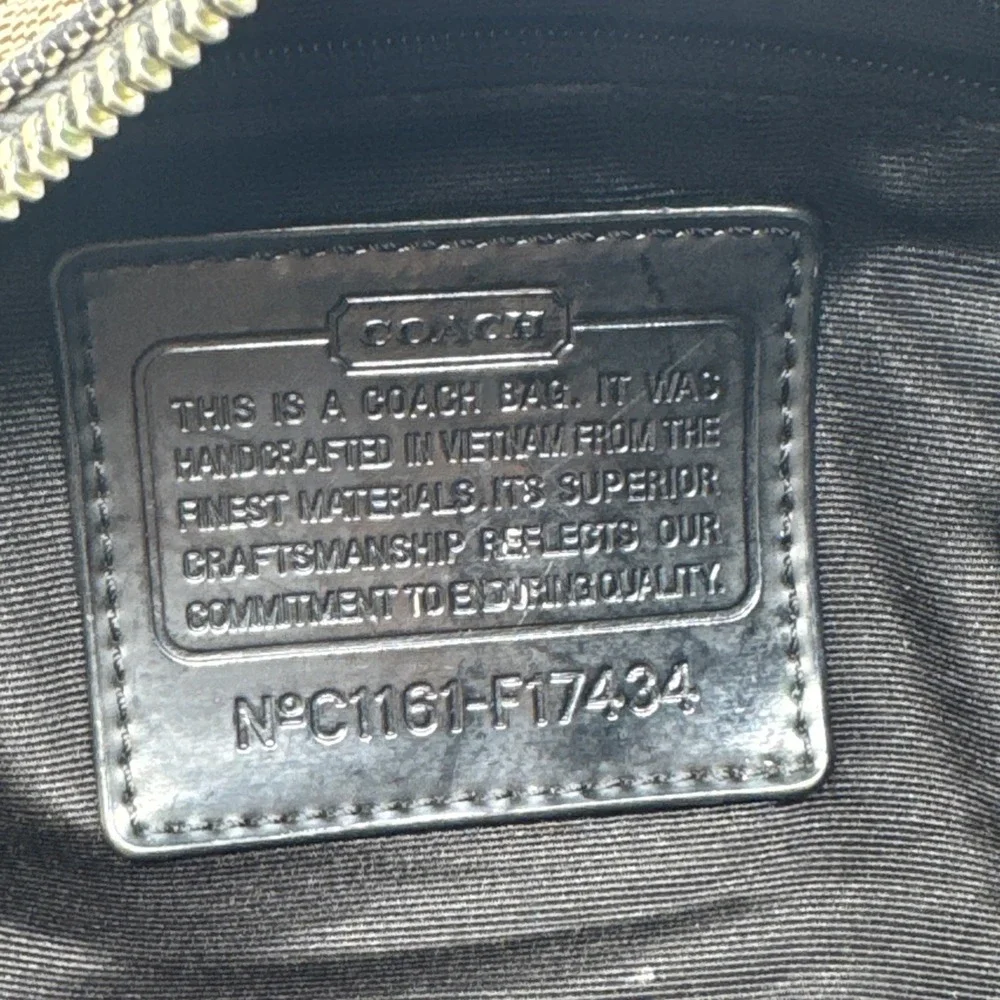 Coach F17434 Signature Stripe Hobo Satchel Purse Bag Black And Grey W/ Wallet